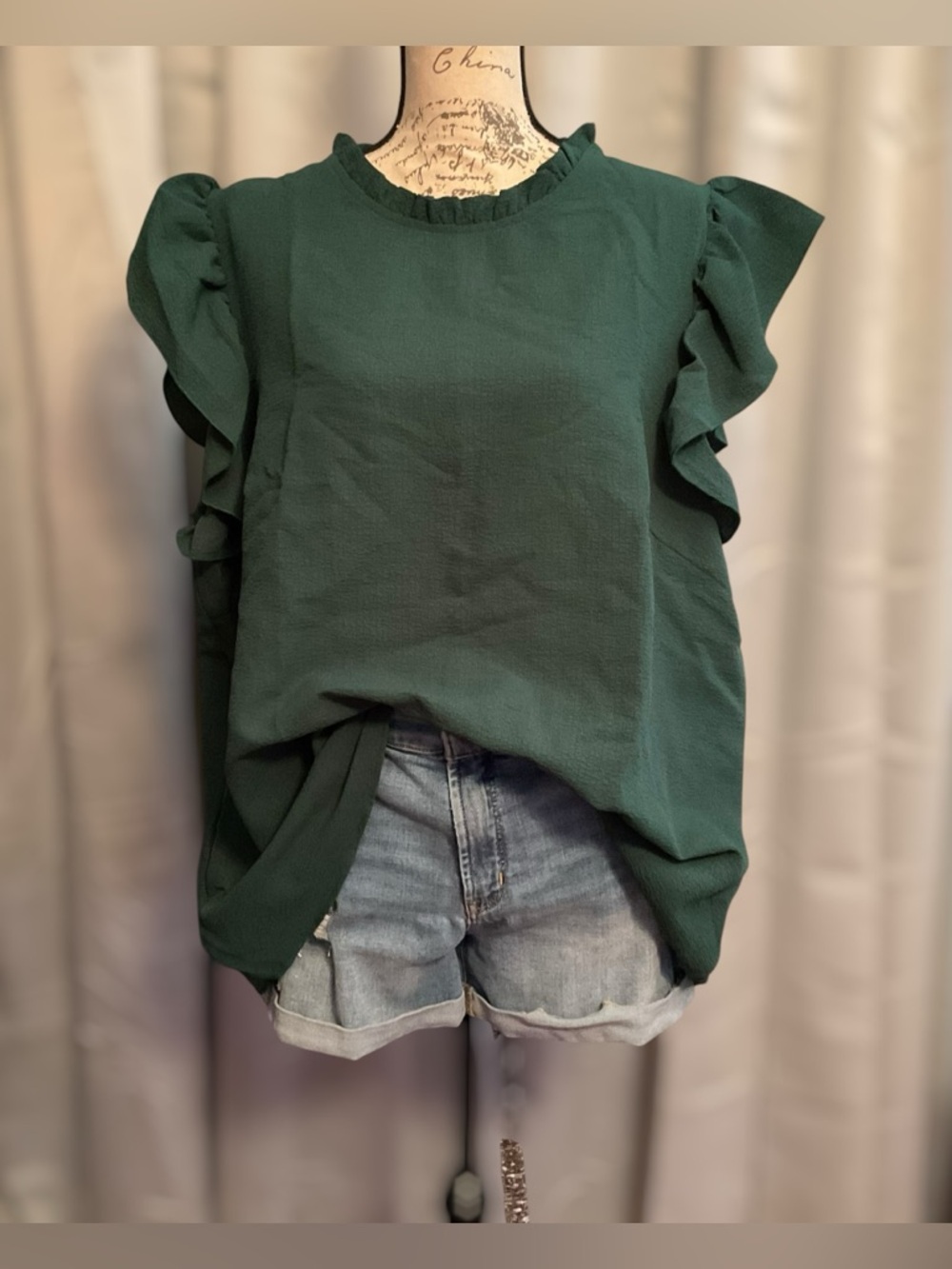 SHEIN Dark Green Ruffled Sleeve Blouse